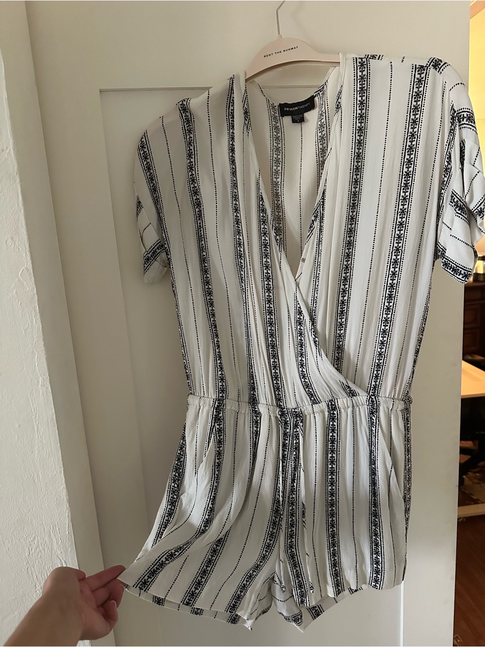 Fifteen Twenty White Romper with Black Stripe Detail
